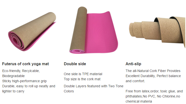 2016 Popular Hot Sale Custom Logo Eco Friendly TPE Cork Yoga Mat for Wholesale