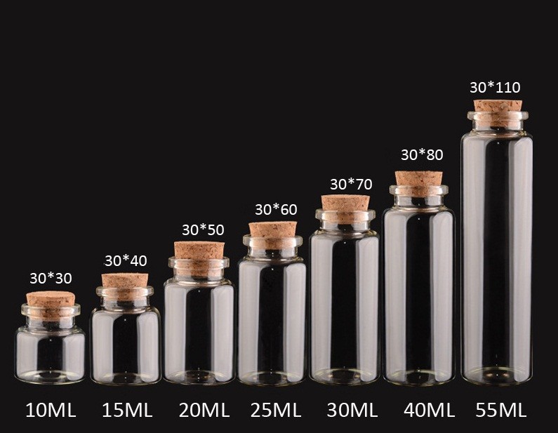 30mm  Good Quality Empty Glass Jars Bottles with Cork lid, Glass Bottles for Storage, Decoration