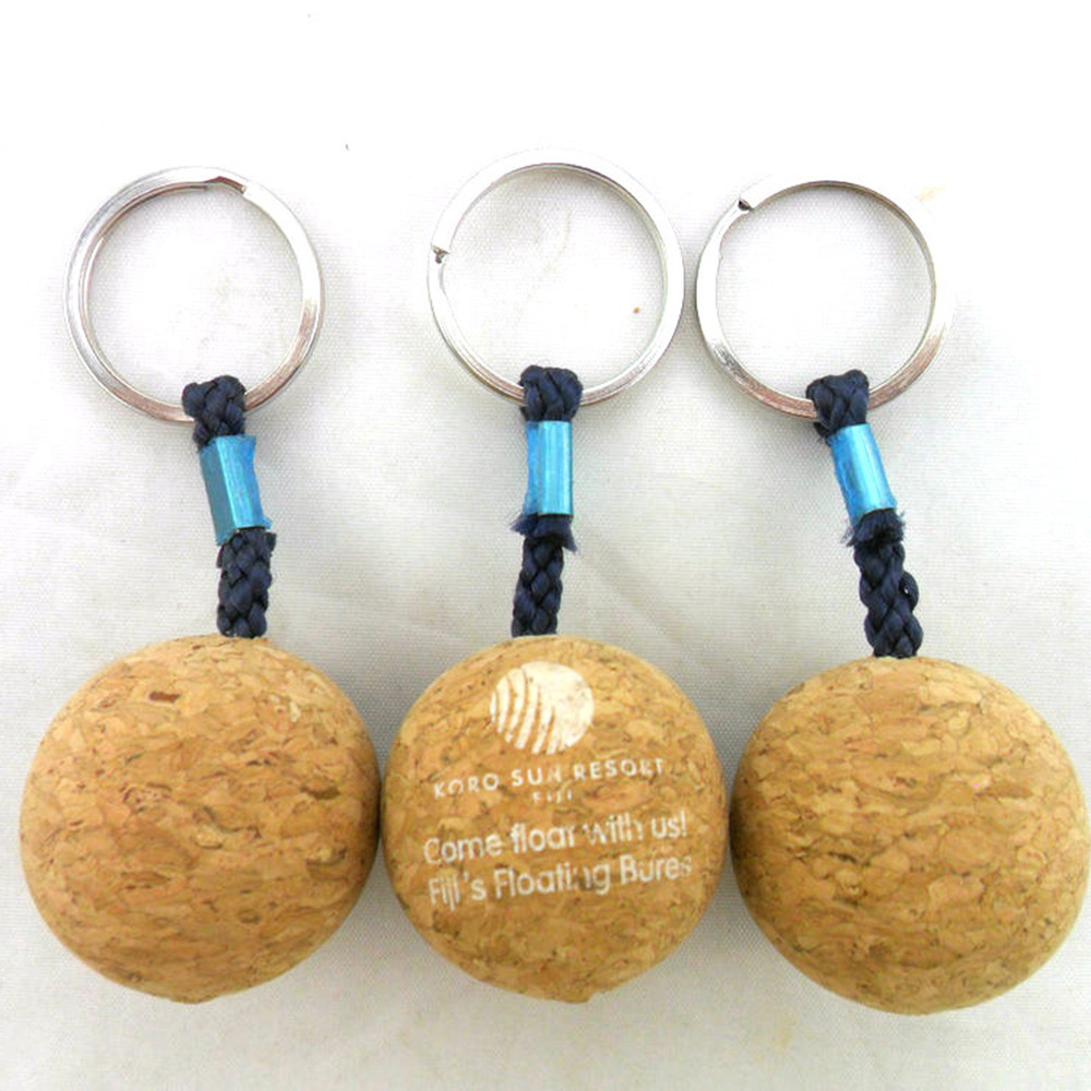 Amazon Hot Sell 60mm Cork Ball Floating Keyring in Navy Blue Color and Customized Size