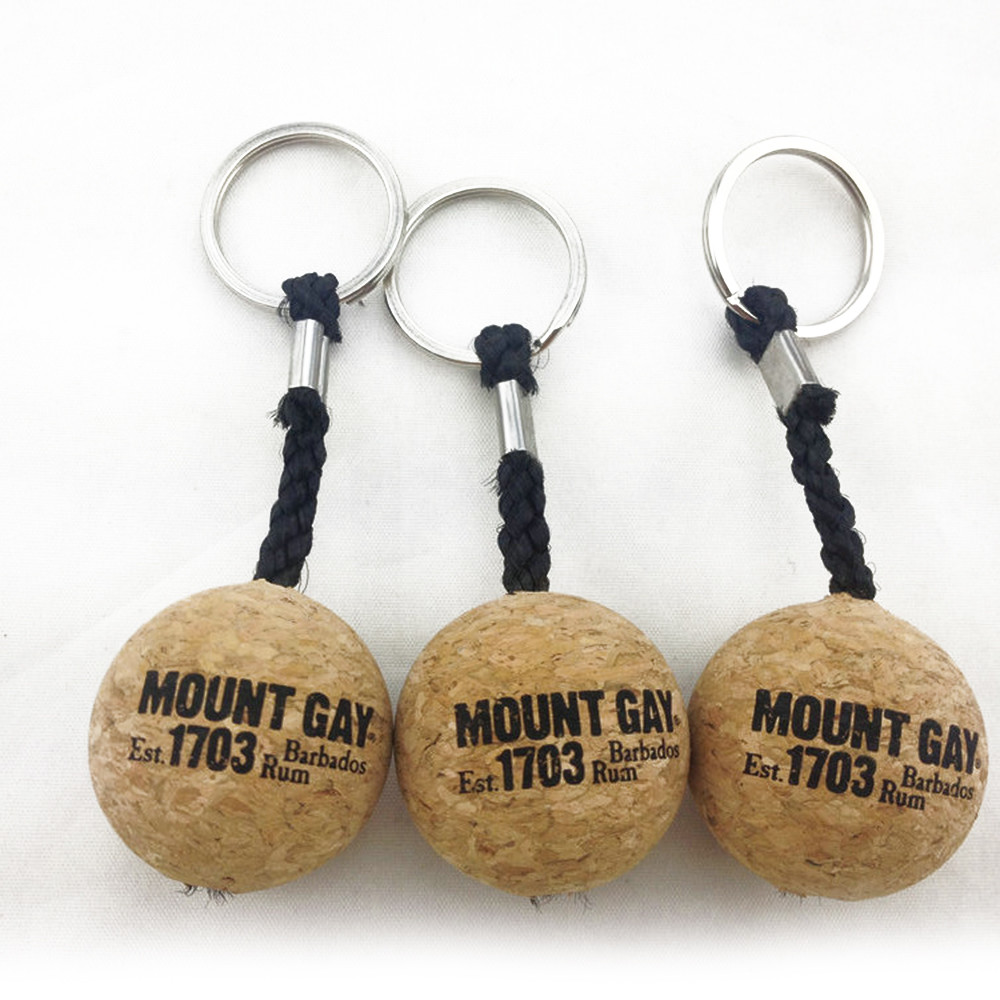 Amazon Hot Sell 60mm Cork Ball Floating Keyring in Navy Blue Color and Customized Size