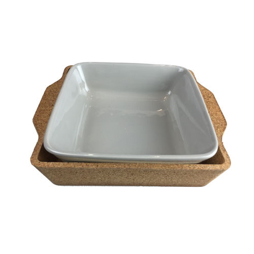 Ceramic dish with cork tray/cork base 21.5*22.5*5.5cm Ceramic dish with cork tray/cork base 21.5*22.5*5.5cm