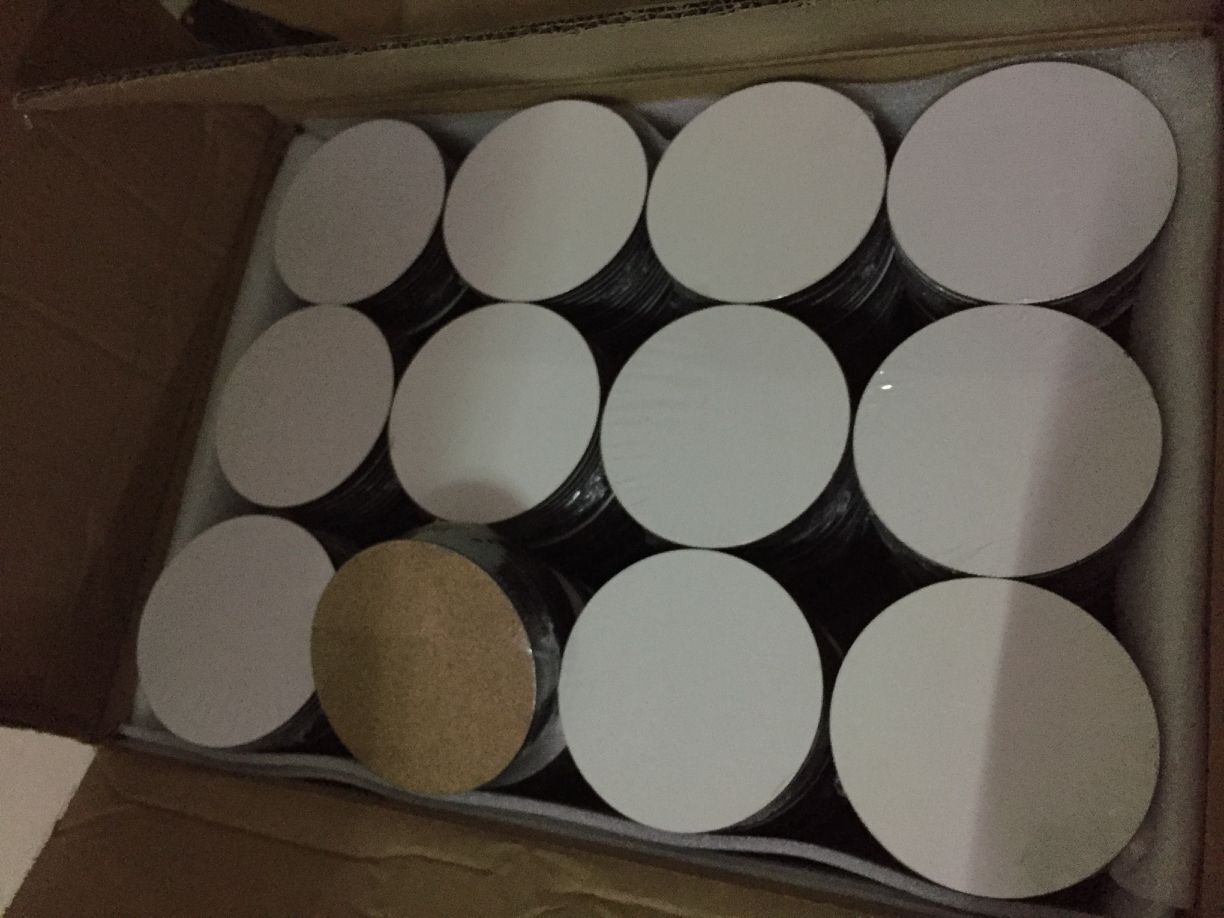China Sublimation Blanks MDF Drink Coasters Wholesle with Cork Back- 4" Round Shape