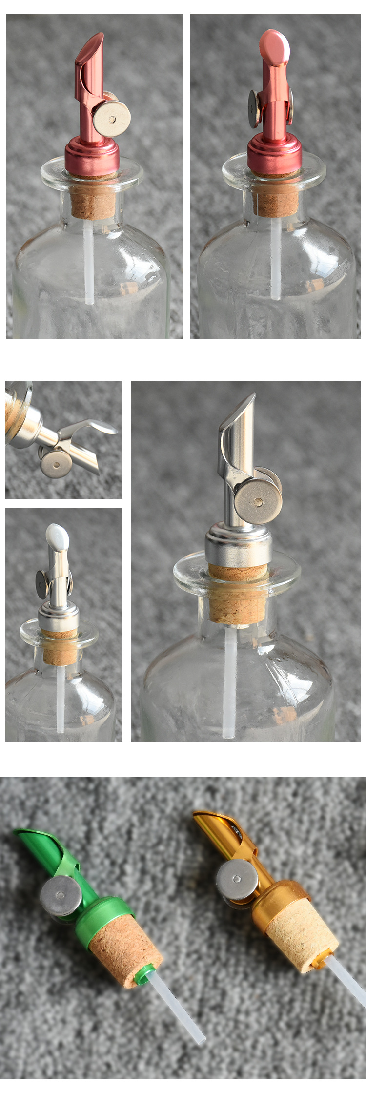 Factory Wholesale 12cm Weighted Oil Pourer, Self Closing Spout, 4 Colors Available Siver/Gold/Red/Green