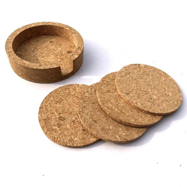 HOT SALE 4'' Round Cork Coaster Set of 4 With Holder Cork for Bar or Home Decoration