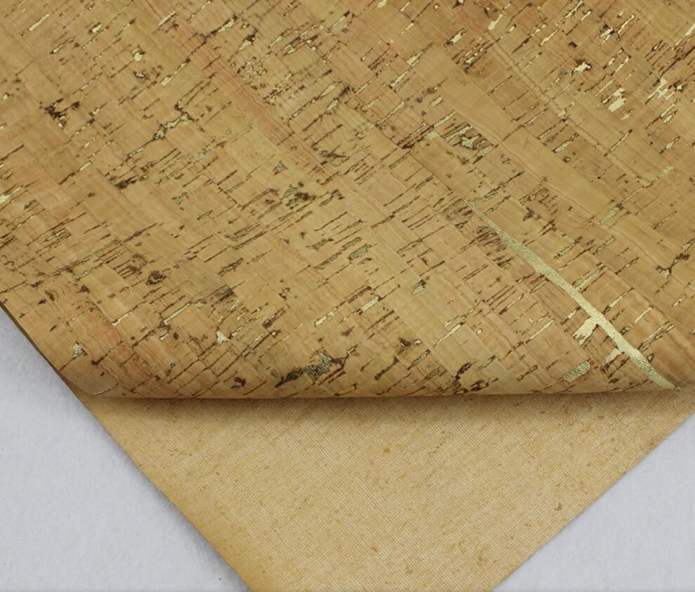 Popular Shiny Gold Fleck Nature Cork Fabric/Leather for Bag, Wallet, Decoration