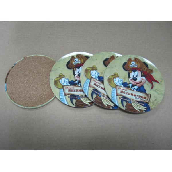 Promotional cheap fashion tin coaster with cork base set 4 in tin box