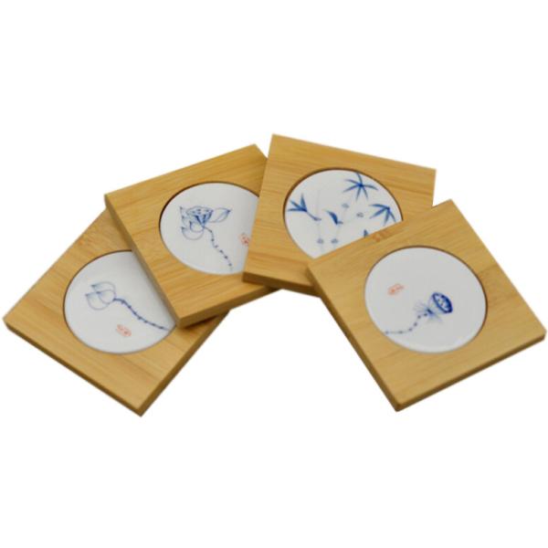 Square ceramic coaster with Bamboo base, customized design is acceptable