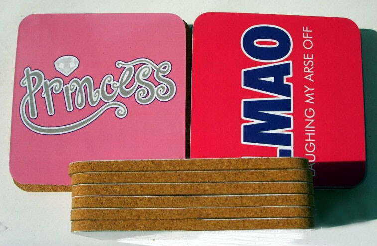 Sticker Lable Nature Cork Coaster with silkscreen logo, good for home and hotel