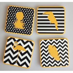 Top Rated 4'' Shiny Square Ceramic Cork Coaster for Gift Use in White Color