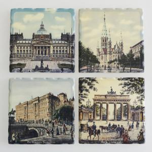 Top Rated 4'' Shiny Square Ceramic Cork Coaster for Gift Use in White Color