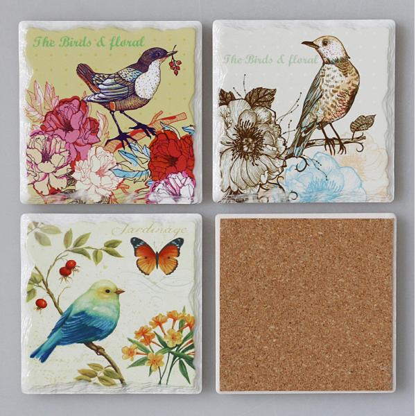 Top Rated 4'' Shiny Square Ceramic Cork Coaster for Gift Use in White Color