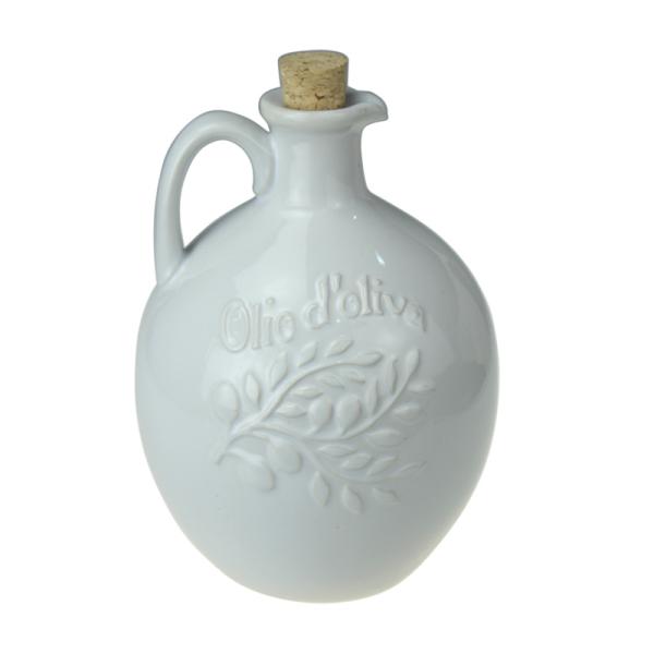 White glazed olive ceramic oil bottle with cork stopper White glazed olive ceramic oil bottle with cork stopper