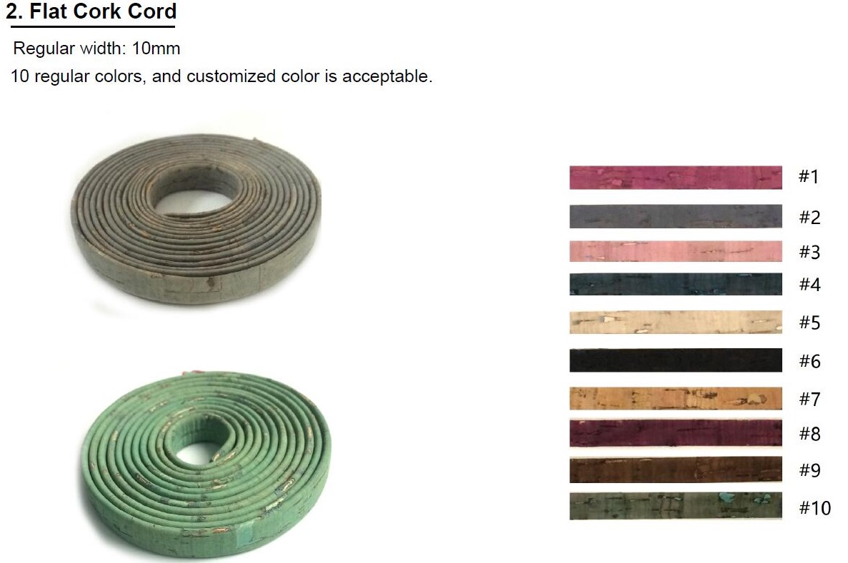 Wholesale Factory Pirce High quality 1mm Width Colorful Soft 100% Flat Cork Cord for Accessory